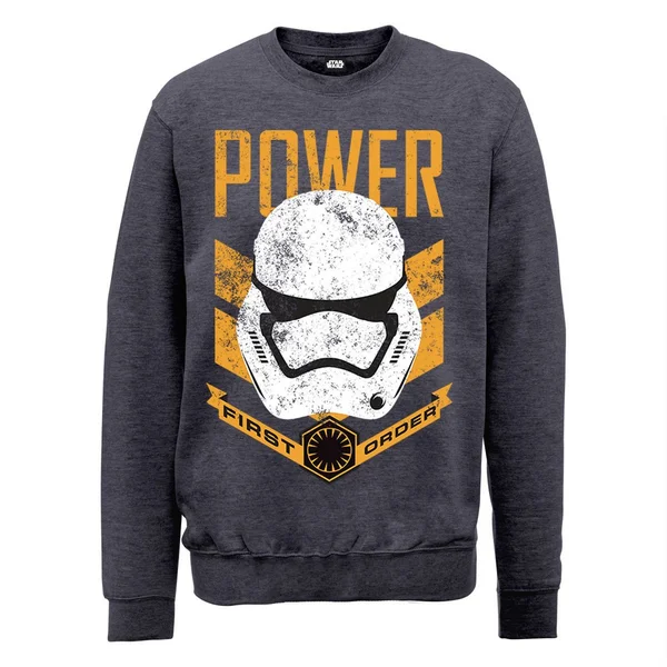 Star Wars The Force Awakens Power First Order Stormtrooper Head Yellow Sweatshirt - Dark Heather