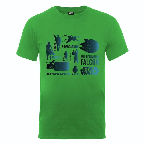 Star Wars Men's The Force Awakens Blue Heroes Characters T-Shirt - Irish Green