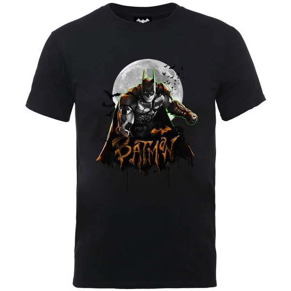 DC Comics Men's Batman Arkham Knight Halloween Moon T-Shirt - Black