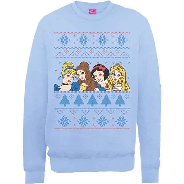 Disney Princess Christmas Faces Sweatshirt - Light Blue