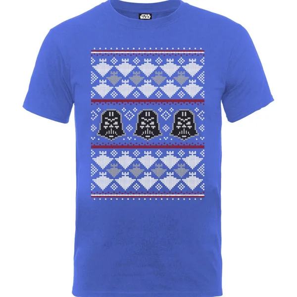 Star Wars Men's Christmas Darth Vader Imperial Starship T-Shirt - Royal Blue