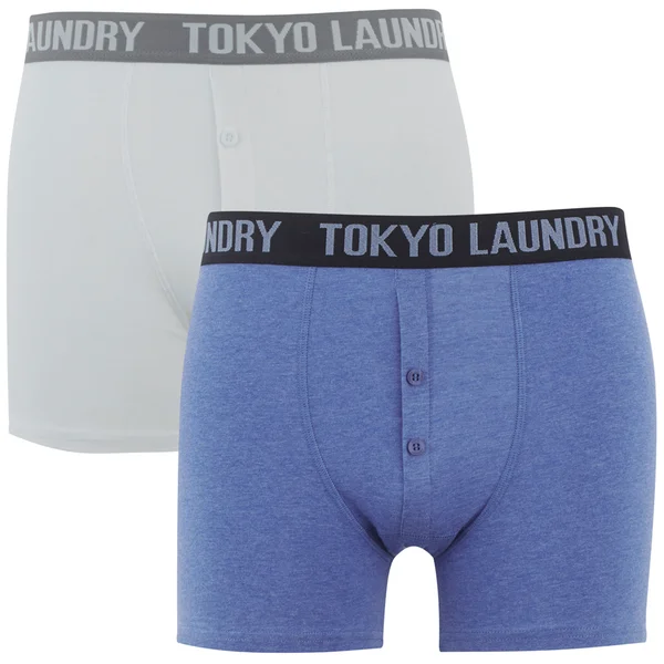 Tokyo Laundry Men's Kings Cross 2 Pack Button Boxers - Optic White/Cornflower Blue