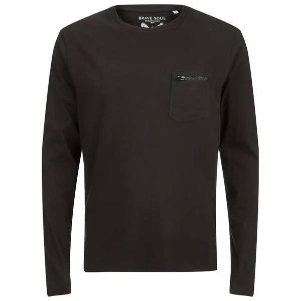 Brave Soul Men's Wolfgang Zip Pocket Long Sleeve Top - Black