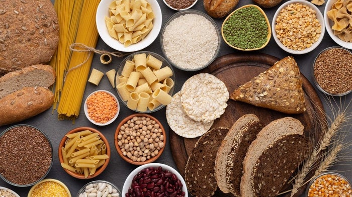 An assortment of complex carbohydrates suitable for post-workout nutrition.