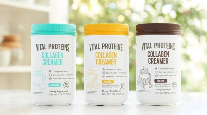 Vital Proteins collagen creamers with different flavours including coconut, vanilla and matcha.