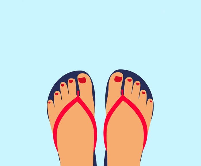 Feet flipflops on blue background illustration 2