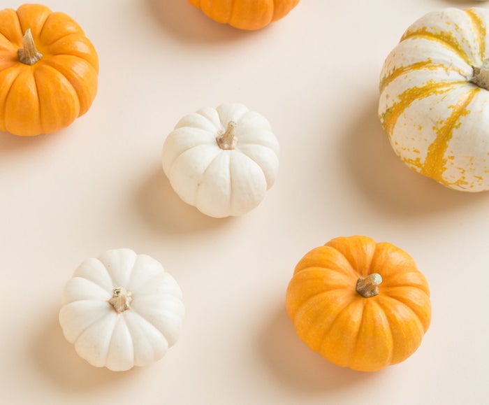 mini pumpkins scattered