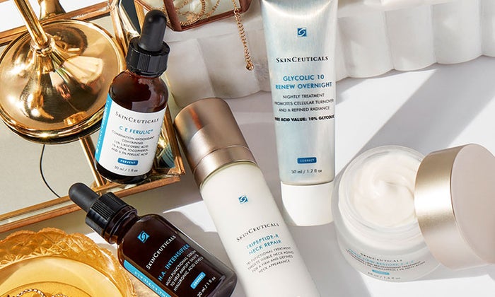 SkinCeuticals products on a vanity
