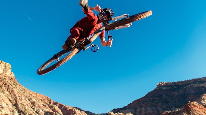 Reed Boggs jumping over the camera Endura gear