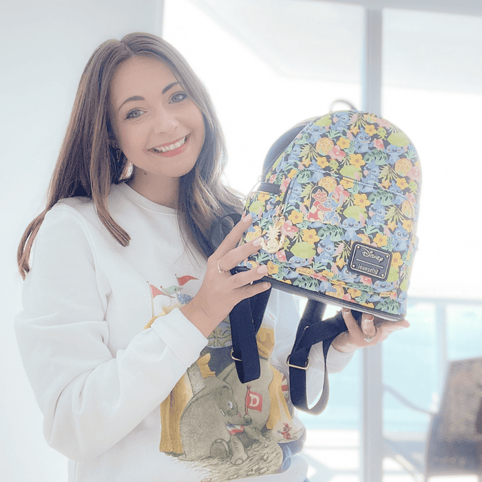 Bre with her Loungefly Disney Lilo and Stitch Floral Stitch Mini Backpack - VeryNeko Exclusive