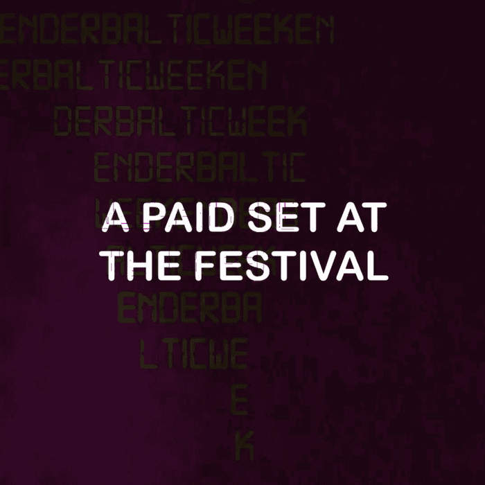 Image with black background and white text that reads 'a paid set at the festival'