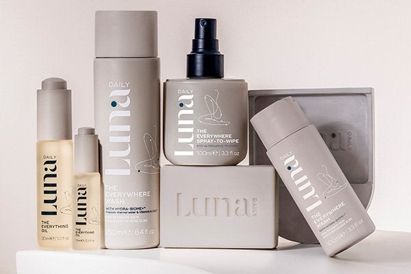 A wide shot of the Luna Daily The Everywhere collection stacked up together in a studio setting on a neutral background.