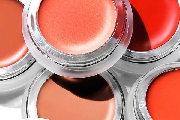 rms beauty lip2cheek pots all opened with different colours ranging from coral to red