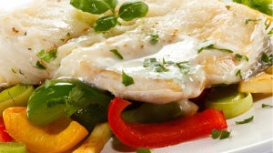 Roast Cod with Sweet and Sour Peppers and Salsa Verde