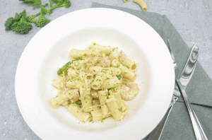 Dietitian Chef K’s Prawn Rigatoni with Diced Carrots and Tender-stem Broccoli