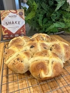 cinnamon exante shake made into hot cross buns