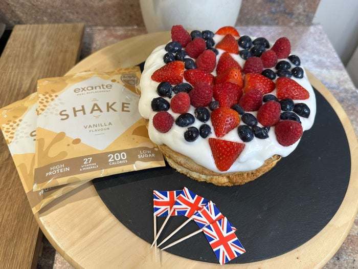 vanilla angel cake with union jack fruit decoration