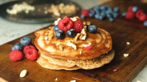 Peanut Butter Stuffed Protein Pancakes