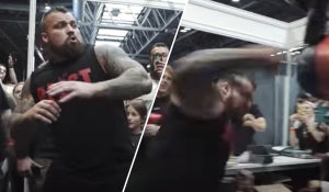 Eddie Hall Destroys Punch Bag Machine With Huge Right Hand