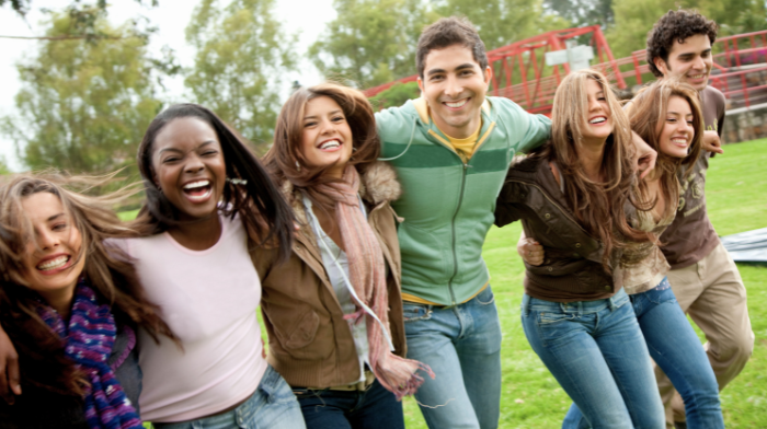 a group of people smiling