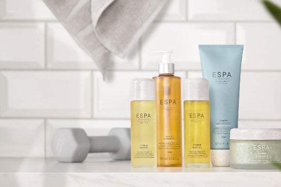 ESPA fitness range of bath salts, bath oil, shower oil and muscle balm