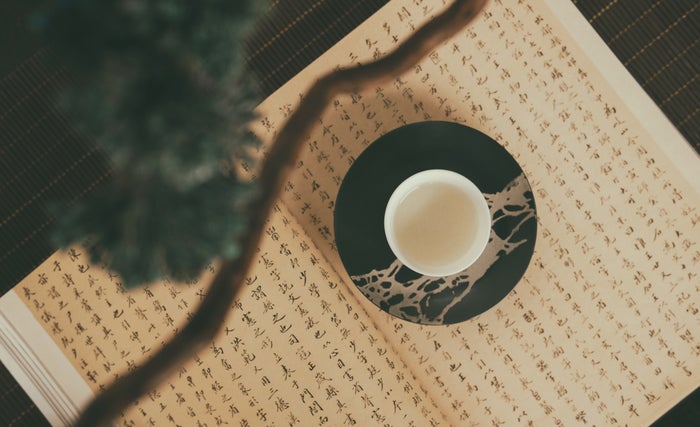 Chinese medicinal tea with chinese writing in a book