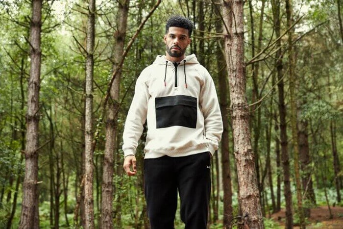 Man standing in woodland with hoodie