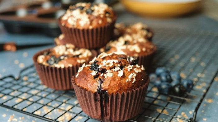 high protein blueberry oat muffin
