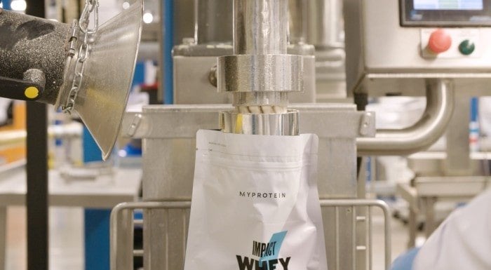 whey protein bag being filled