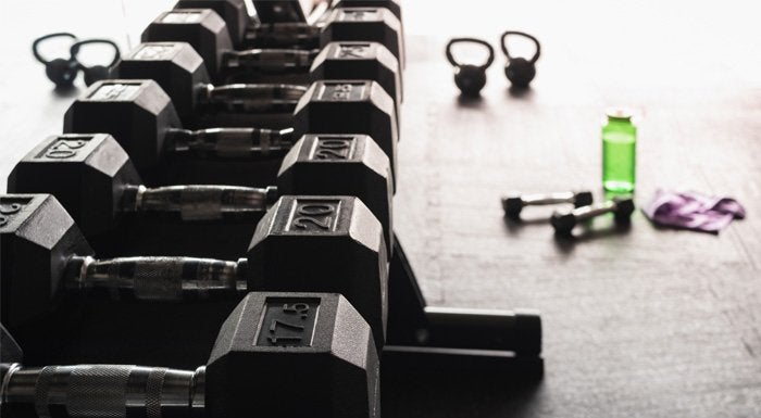 weights rack in the gym 