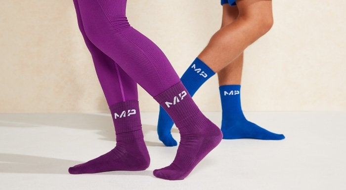 A mixture of purple and blue MP x Crayola socks.