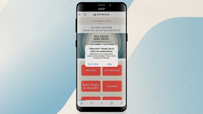 Myprotein app request to allow push notifications on display