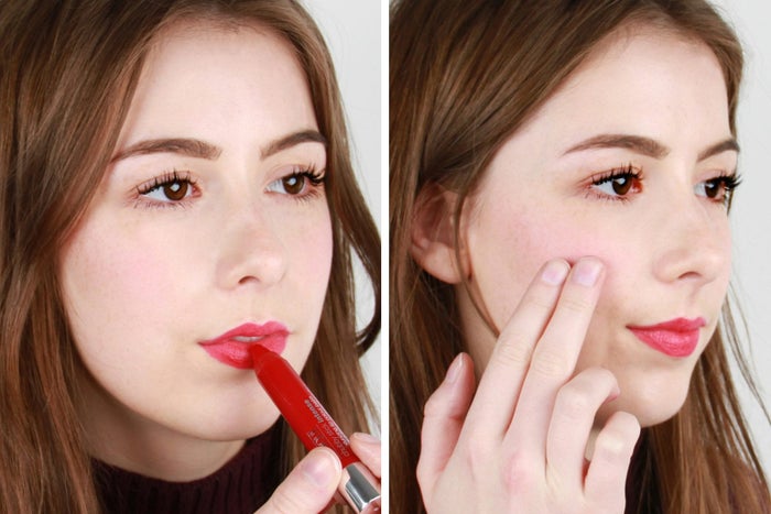 beauty hack use lipstick as blush