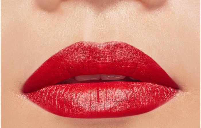 woman wearing red lipstick