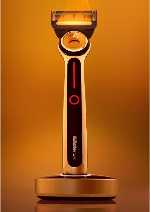 The GilletteLabs Heated Razor delivers soothing warmth at the touch of a button.