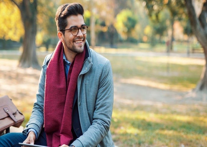 man outdoors in winter soaking up vitamin D to boost his mood