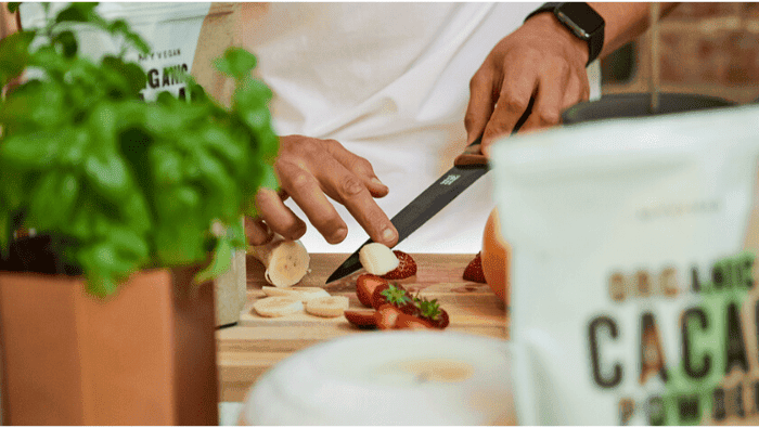 cutting up fruit