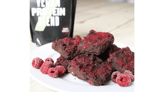 Dark Chocolate Protein Raspberry Brownies