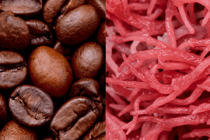 coffee beans and red algae 