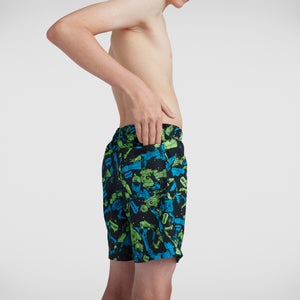Jungen 15" Badeshorts mit Print in Schwarz