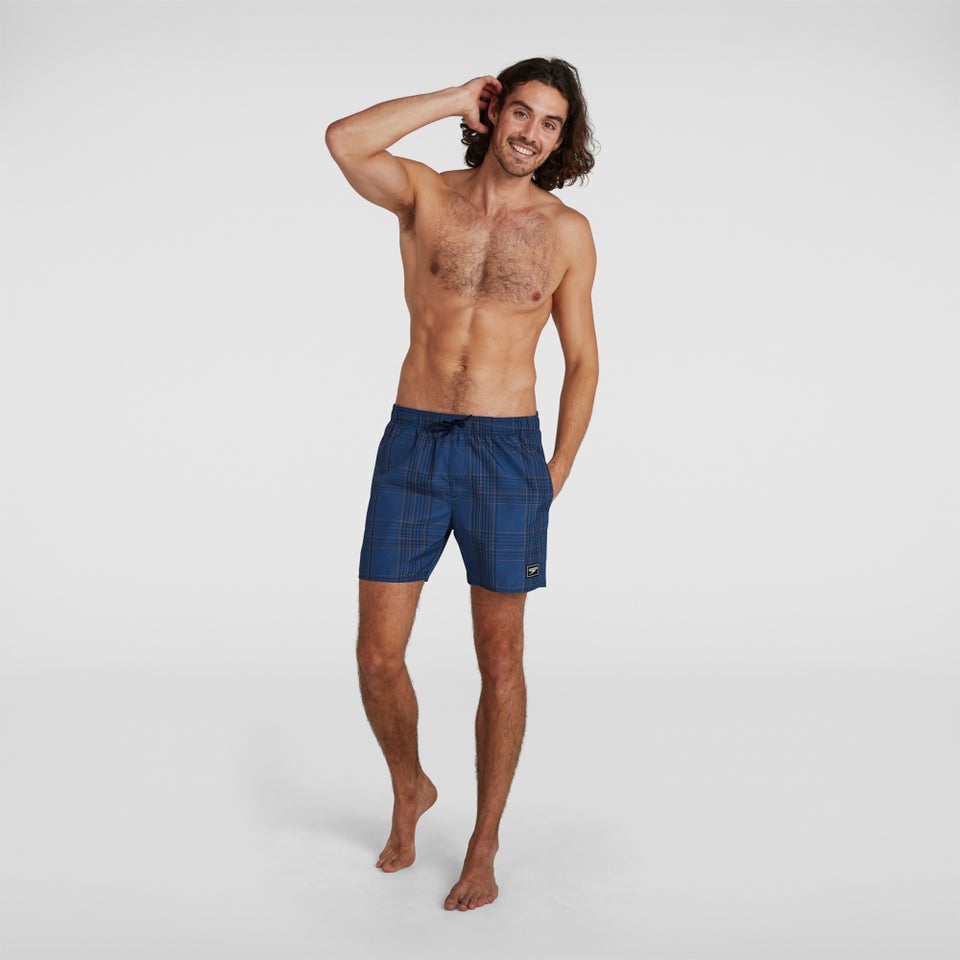 Men's Check Leisure 16" Swim Short Navy