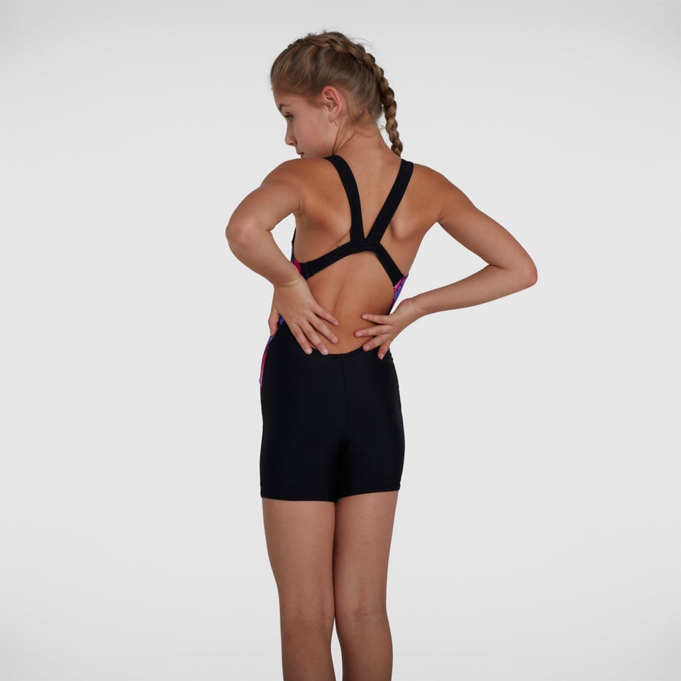 Mädchen Leaderback Legsuit mit Print in Schwarz