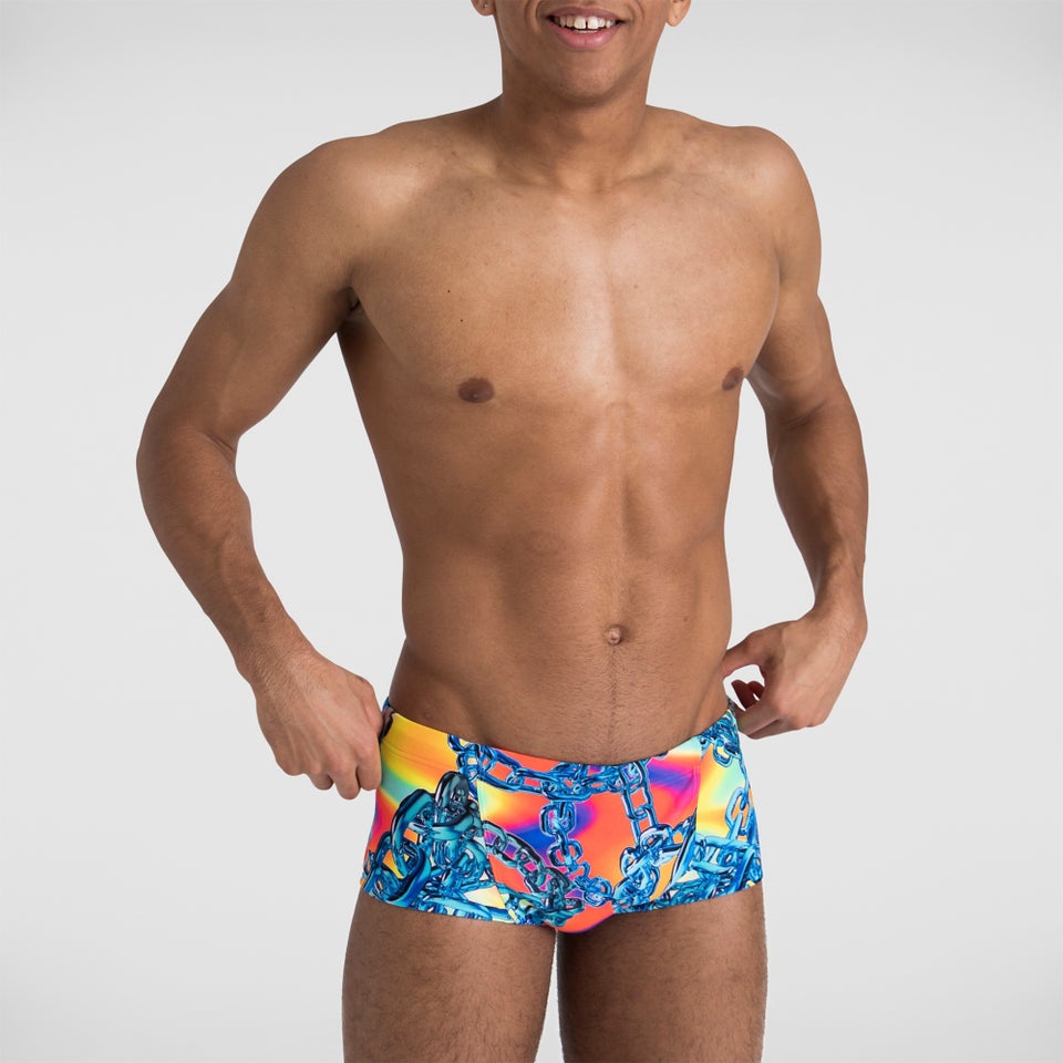 Slip de bain Homme V 17 cm Entraînement club Allover Bleu