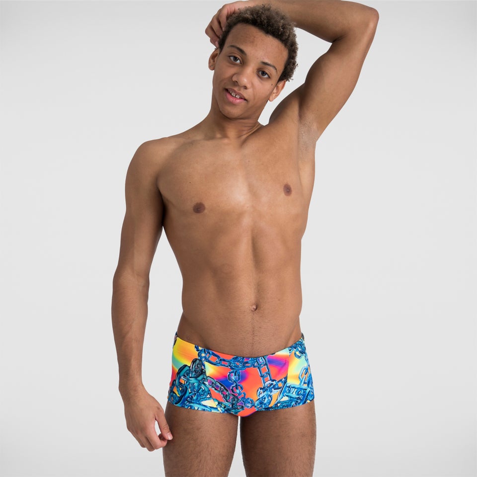 Slip de bain Homme V 17 cm Entraînement club Allover Bleu