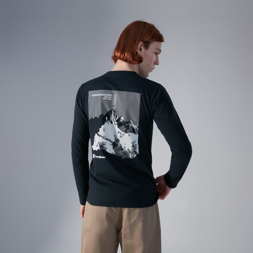 Unisex Kanchenjunga Static Long Sleeve T-Shirts - Black