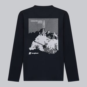 Unisex Kanchenjunga Static Long Sleeve T-Shirts - Black