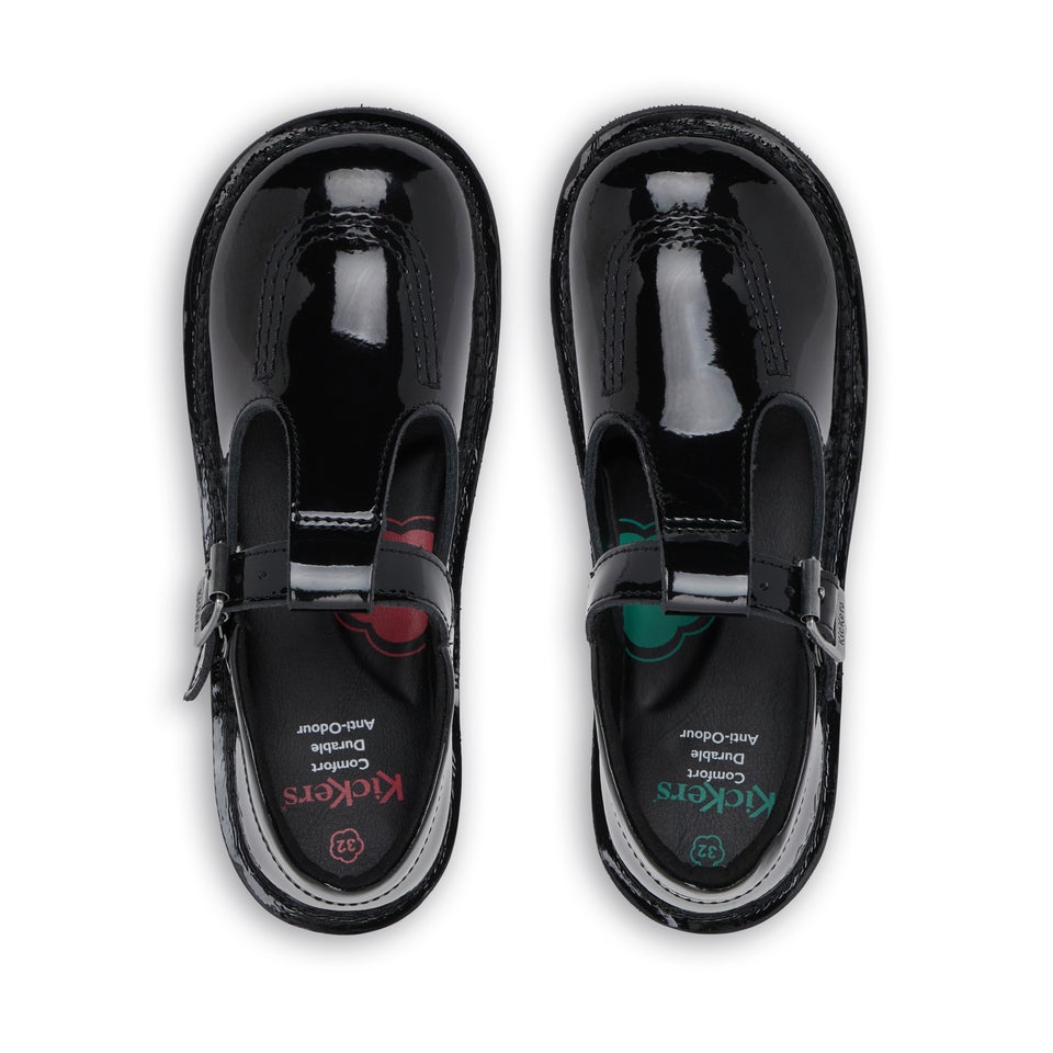 Junior Girls Kick T Bar Patent Leather Black