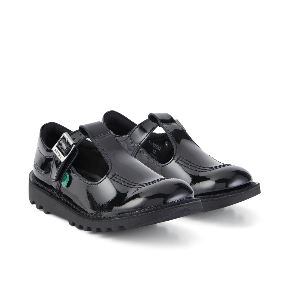 Junior Girls Kick T Bar Patent Leather Black