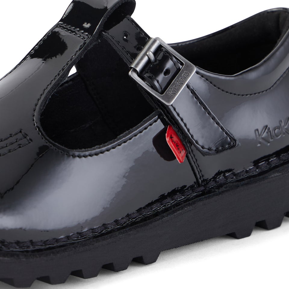 Youth Womens Kick T Bar Patent Leather Black