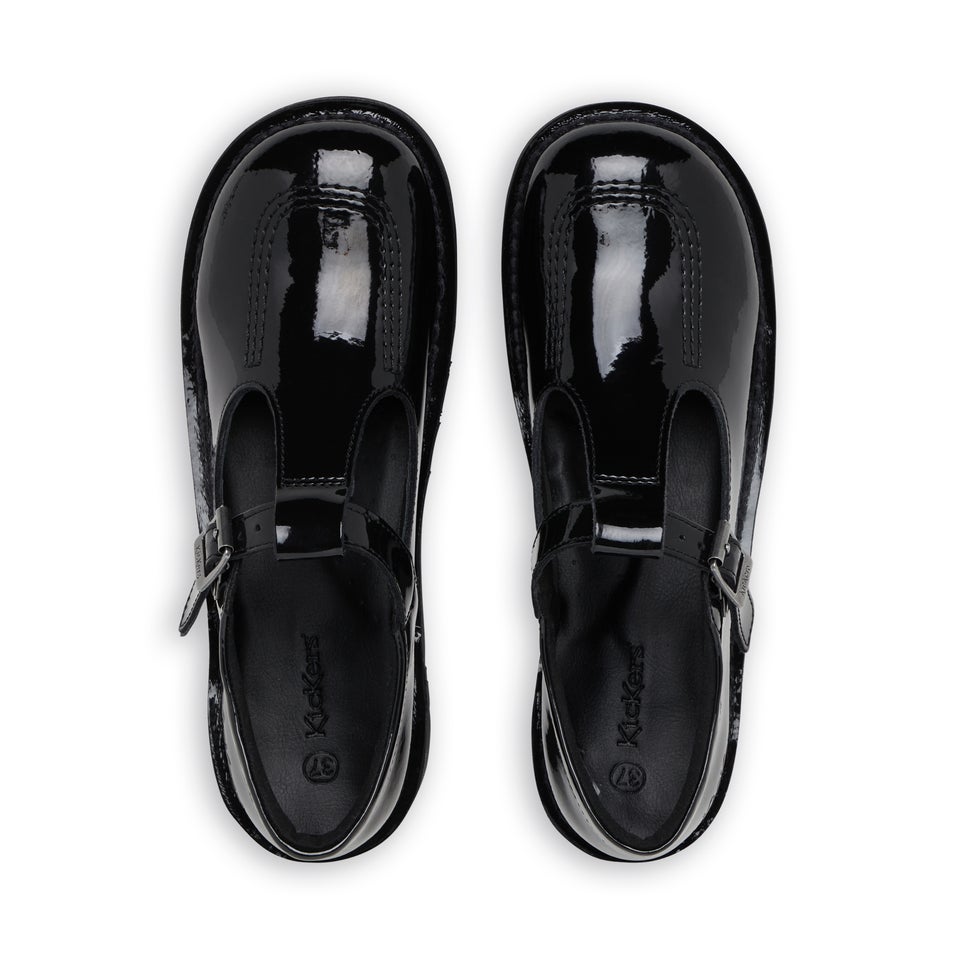 Youth Womens Kick T Bar Patent Leather Black
